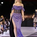 Трикотаж c люрексом и глиттером "Темное серебро-хамелеон фуксия"