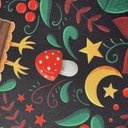 Габардин "Принт 9" баба Яга на черном