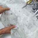 Сетка с бисером и цветами "Молочный"