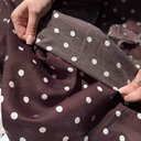 Тенсель плательный коричневый в белый горошек