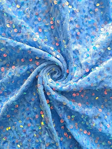 Бархат гладкий "Голубой" с перламутровыми пайетками