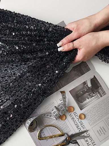 Сетка с пайетками и бисером Адель "Черный"