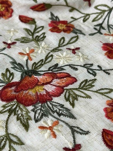 Лён с вышивкой "Красные маки"