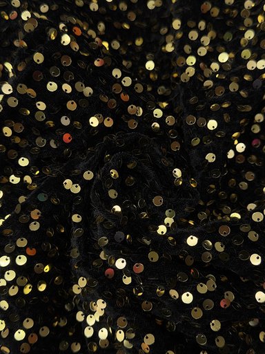 Бархат гладкий "Черный" с золотыми пайетками