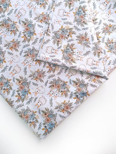 Хлопок с принтом "Зайцы" белый