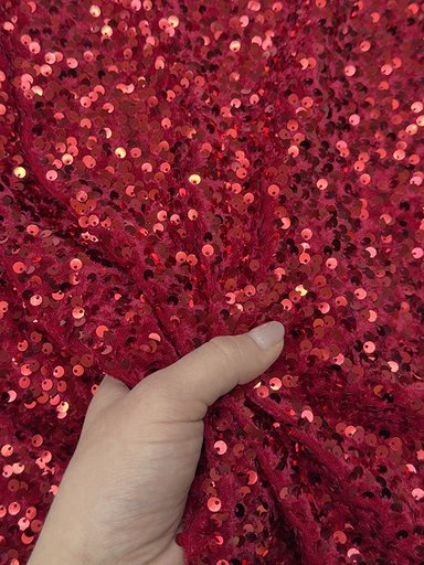 Бархат гладкий "Красный" с пайетками