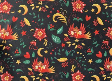 Габардин "Принт 11" птица на черном