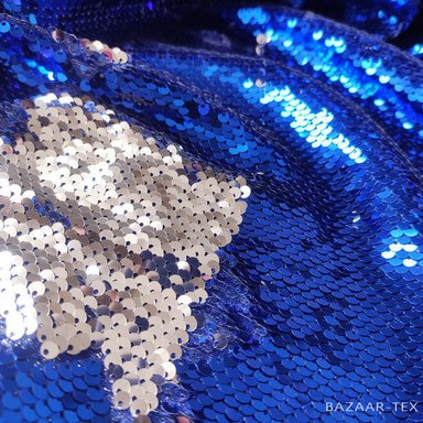 Пайетки на сетке "Синие на серебре"