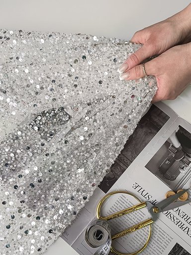 Сетка с пайетками и бисером Адель "Молочный"