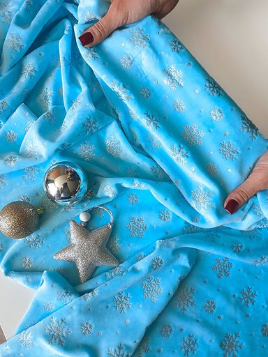 Мех Вельбоа "Снежинки" голубой