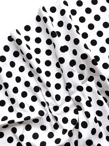 Хлопок- стрейч белый в черный горох