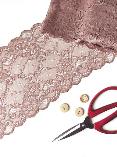 Кружево-стрейч шир 180 мм узор цветы "Темная пудра"